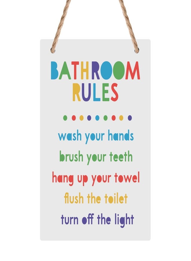 FEXICHUJI Colorful Kids Bathroom Rules Hanging Sign, Wooden Kids Bathroom Decor Reminds to Wash Hands, Brush Teeth, Hang Towel, Flush Toilet, Turn Off Light, Wall Art Decor Accessories for Boys and Girls - Image 1